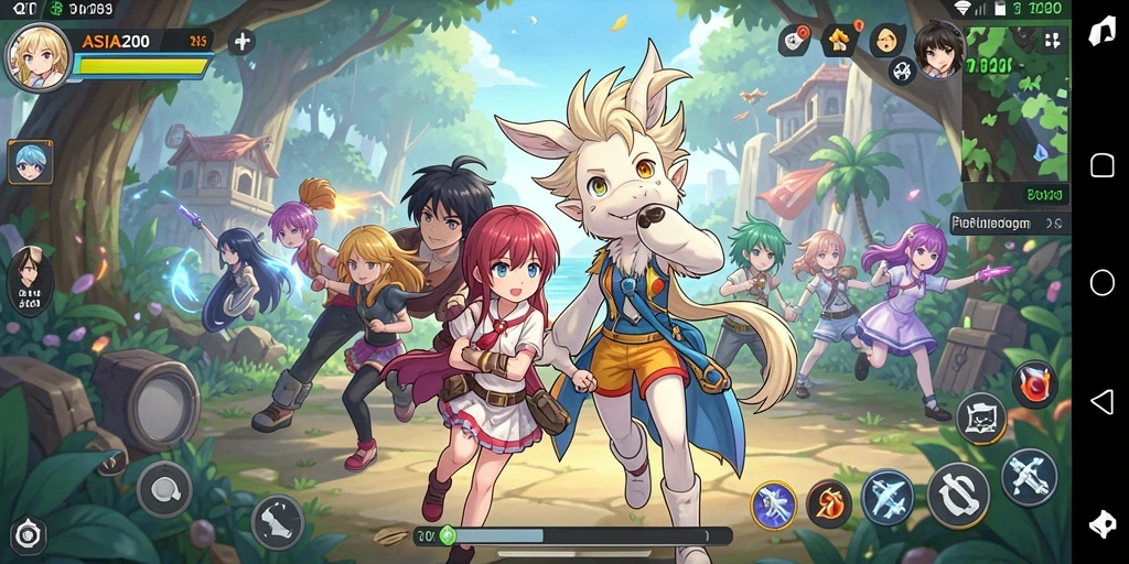 Tampilan gameplay ASIA200 yang penuh aksi dan karakter anime.