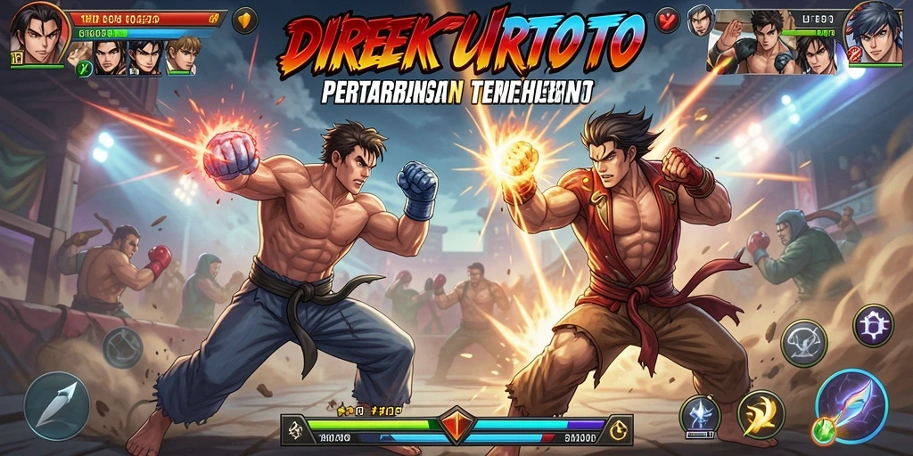 Screenshot gameplay DIREKTURTOTO menampilkan pertarungan yang intens dan seru.