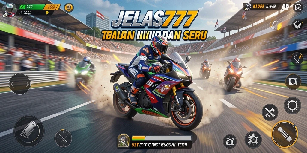 Tampilan gameplay balapan motor yang seru dan mendebarkan.