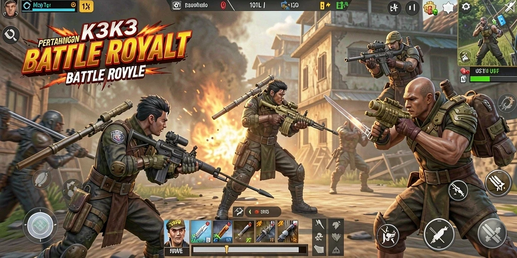 Tangkapan layar gameplay K3K3 yang menegangkan dalam pertarungan Battle Royale.