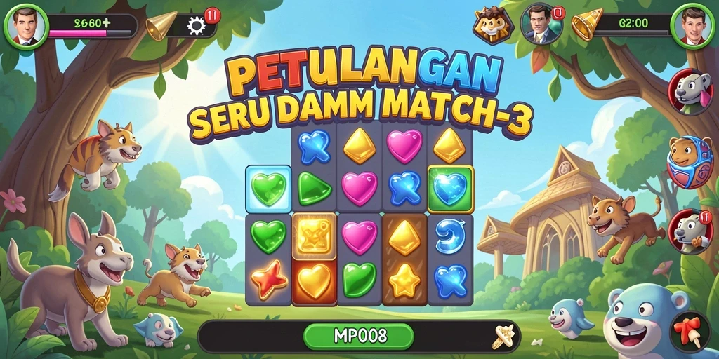 Screenshot utama MPO08 menampilkan gameplay seru dari game Match-3.