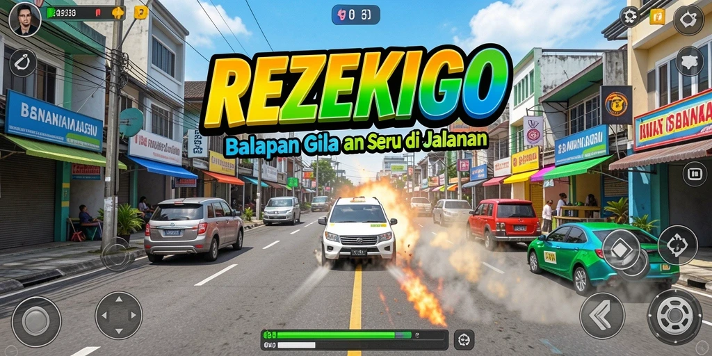 Tampilan seru gameplay balapan di REZEKIGO dengan jalur yang menantang.