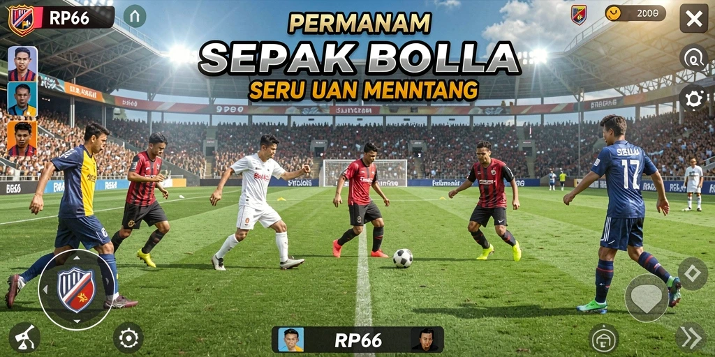 Tampilan gameplay RP66 dengan aksi pertandingan sepak bola yang mendebarkan.