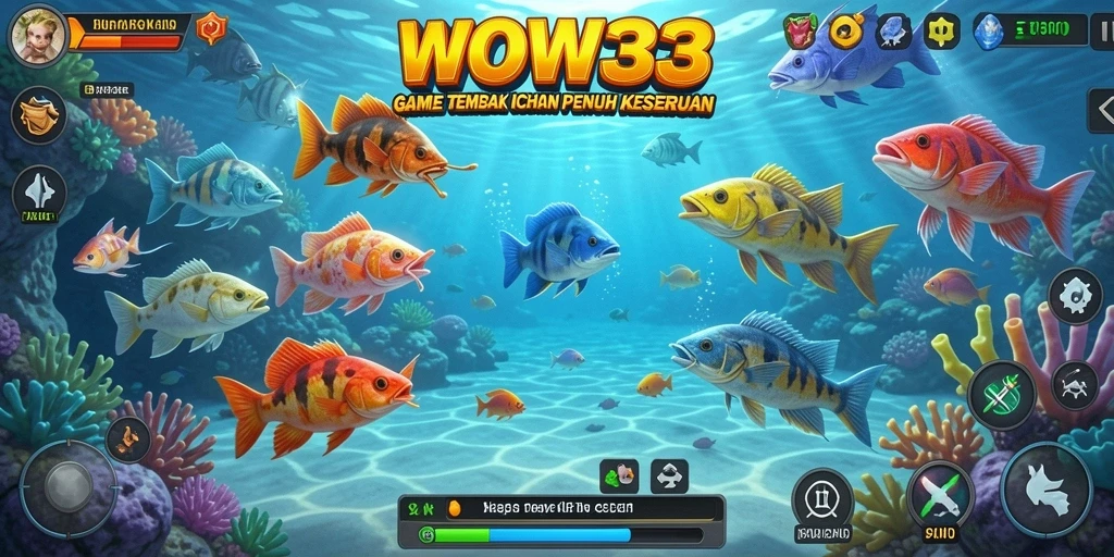 Gameplay seru Tembak Ikan di WOW33 dengan ikan yang beragam.